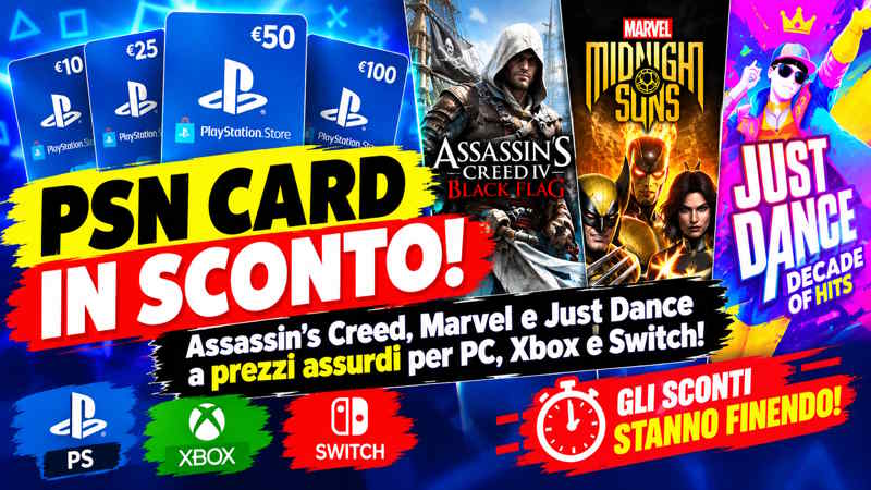 Instant Gaming, 4 offerte da non perdere: PSN Card scontate, Assassin’s Creed, Marvel e Just Dance