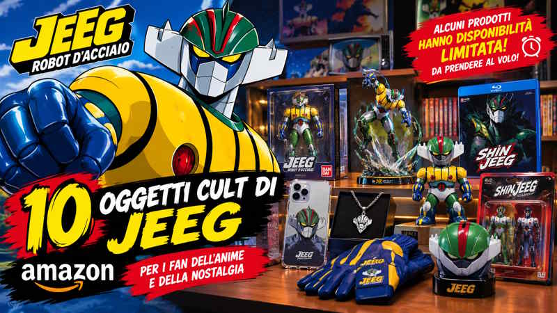 Jeeg Robot d'Acciaio e oggetti da collezione dedicati ai fan dell'anime.